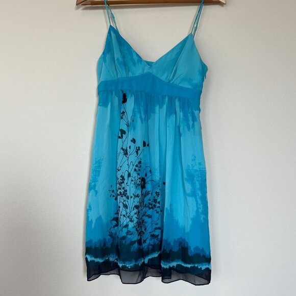 BCBG Y2K Silk Blue Floral Baby Doll Dress Size 6 - Picture 5 of 12